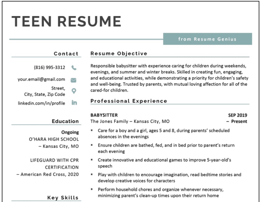 how to write a resume for 17 year old