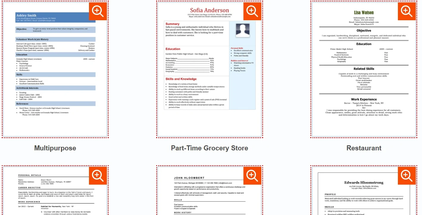 six different free high school resume templates to click and download (image)