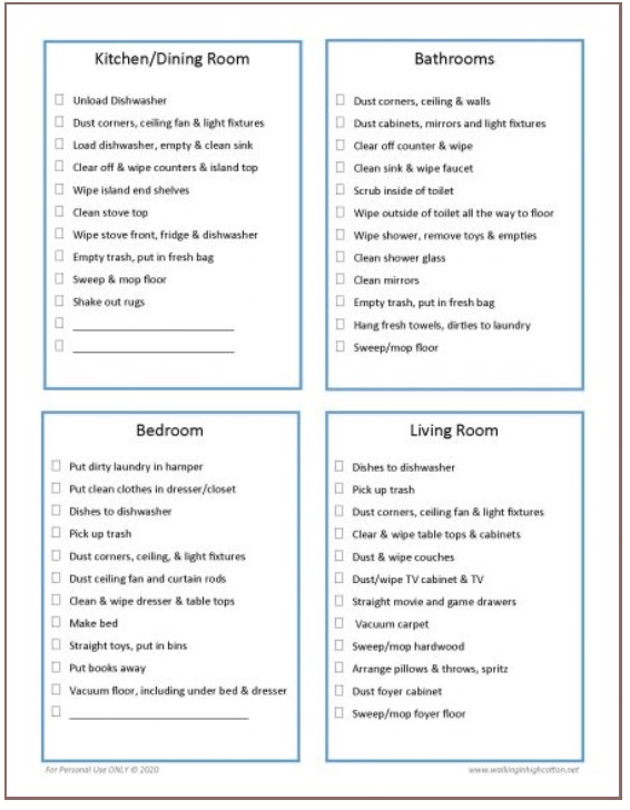 Free step-by-step chore card printables with thing blue line frame