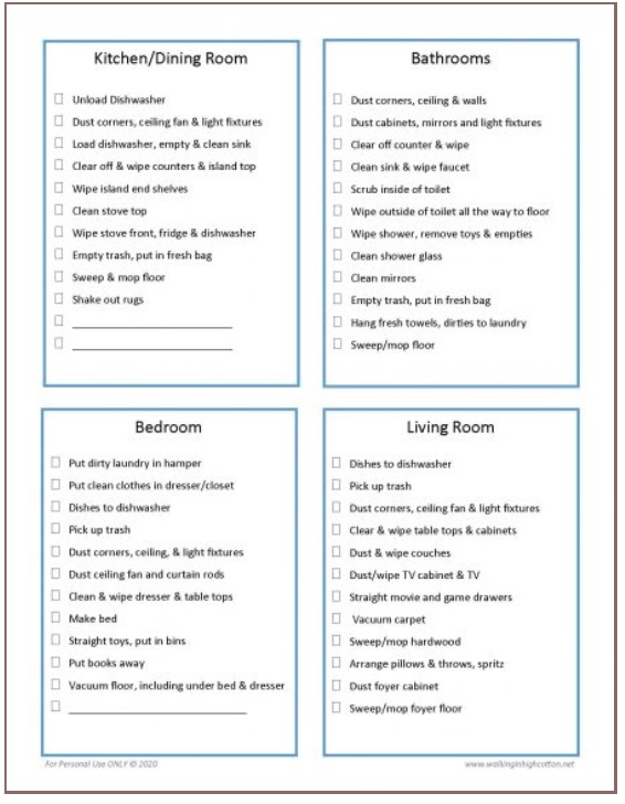 chore chart visuals Free step-by-step chore card printables with thing blue line frame