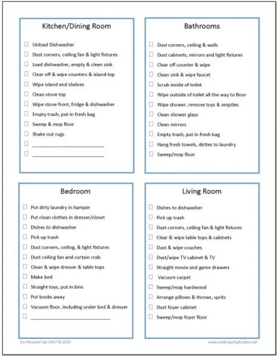 Free step-by-step chore card printables with thing blue line frame