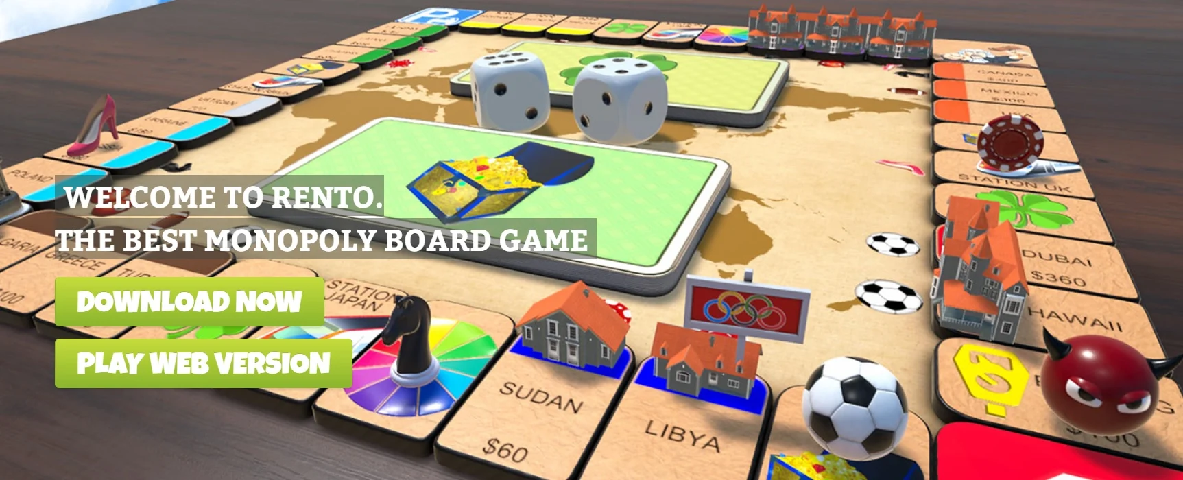 tan colored monopoly-looking board with various countries and money amounts on each space
