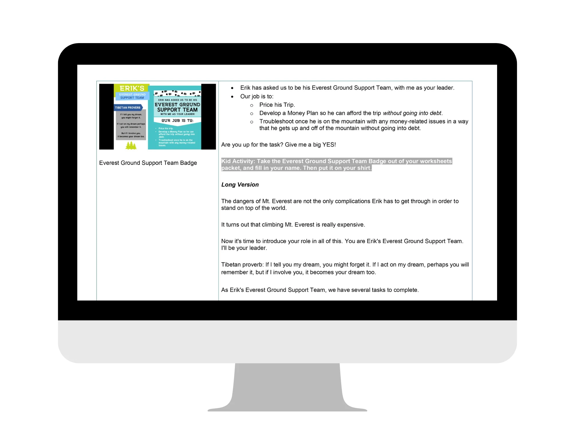 desktop screen with one page of operations manual on it, with slide on left and instructions on right