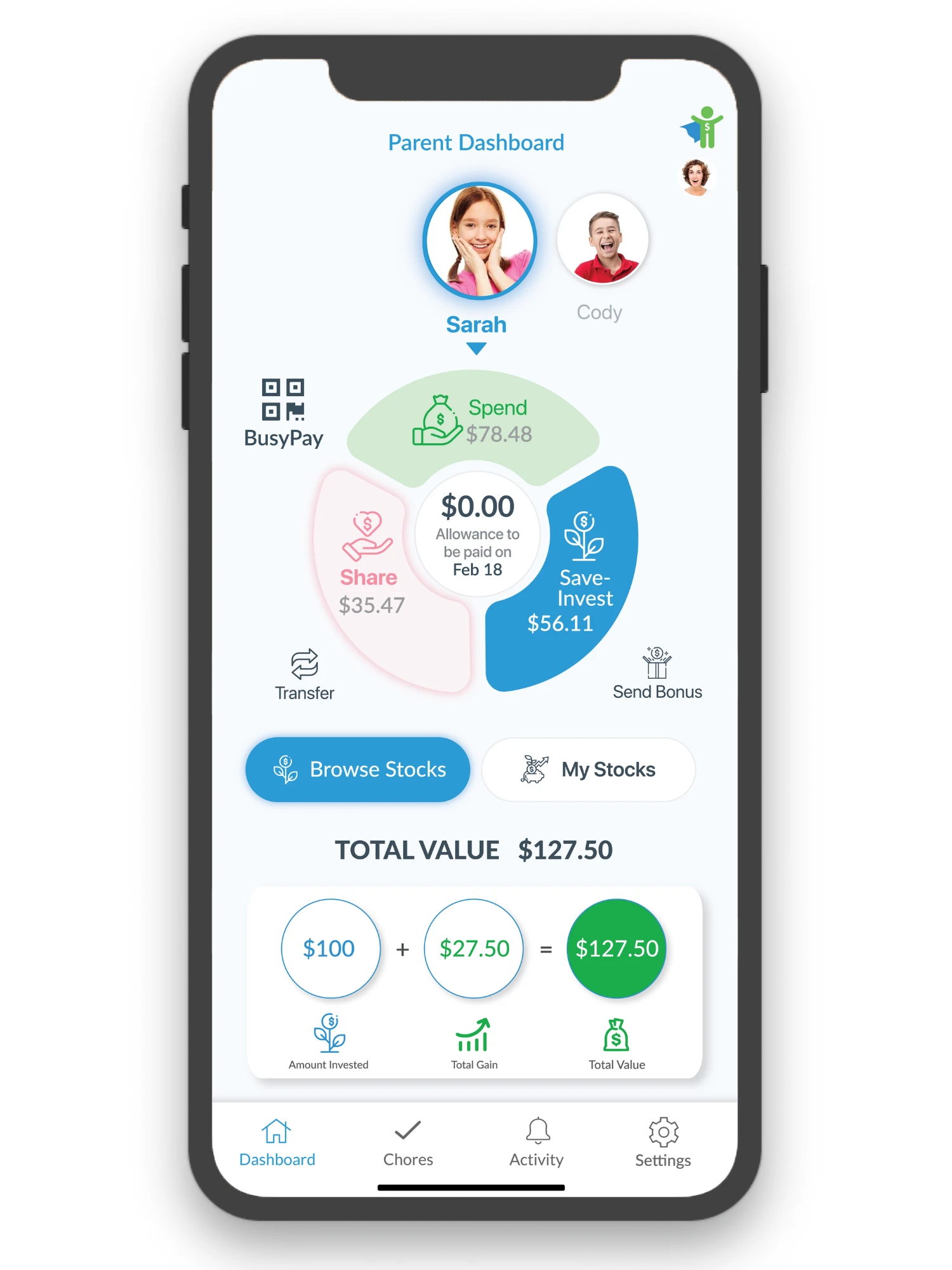 BusyKid App + Prepaid Debit Card