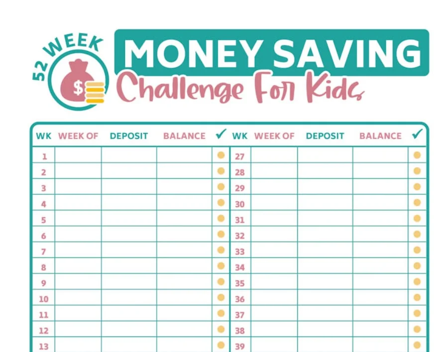 green, yellow, and burnt orange blank 52-week savings challenge
