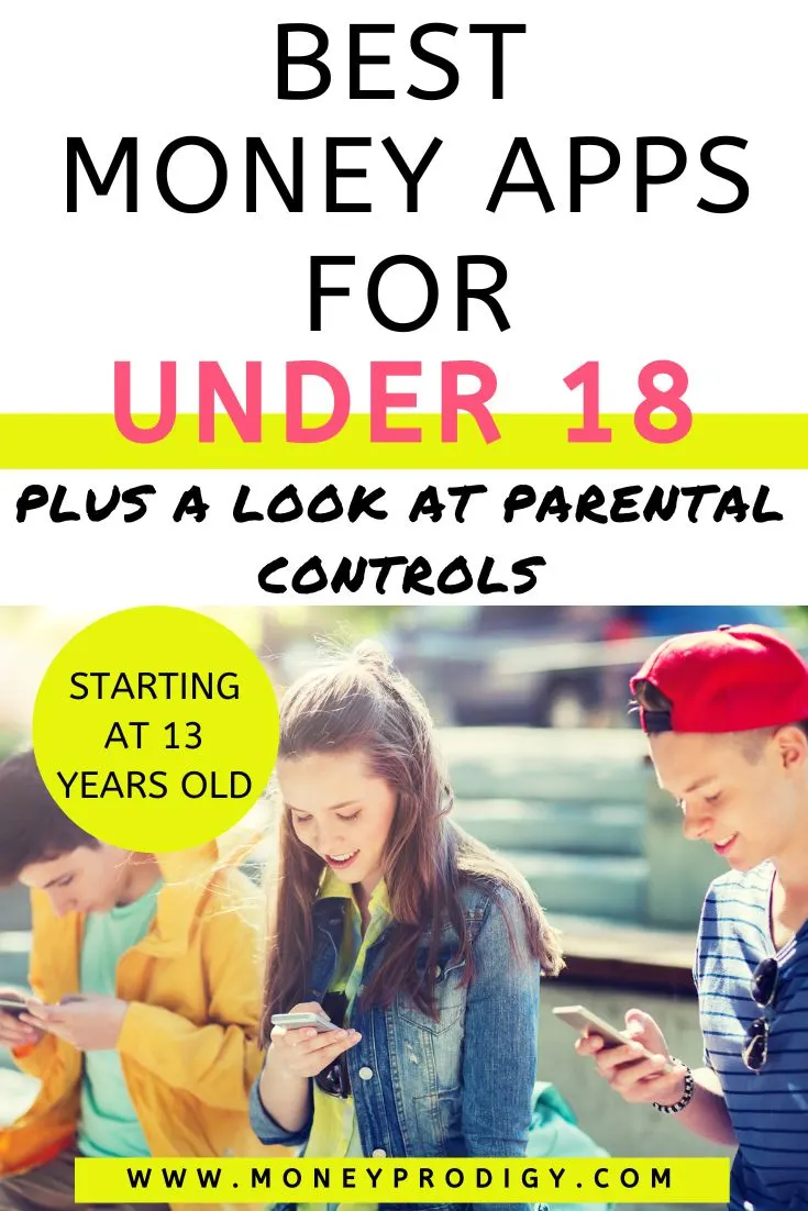 teen girl and boy transferring money through app on bleachers, text overlay "money apps for under 18"