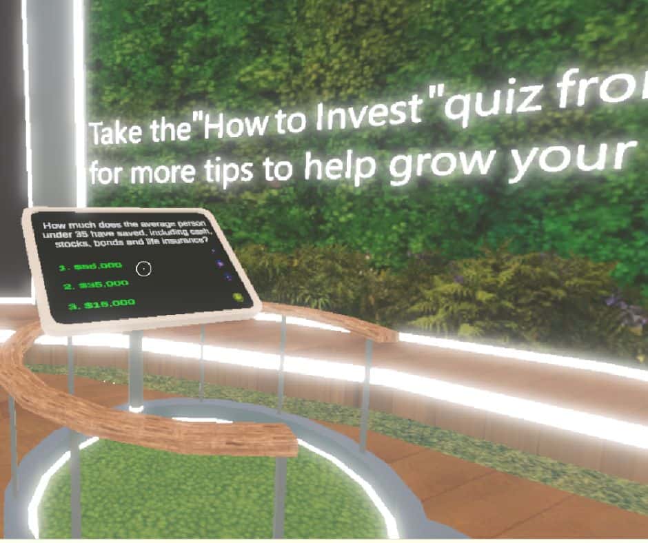 screen in bloom-o-rama where the avatar/student can take an investment quiz