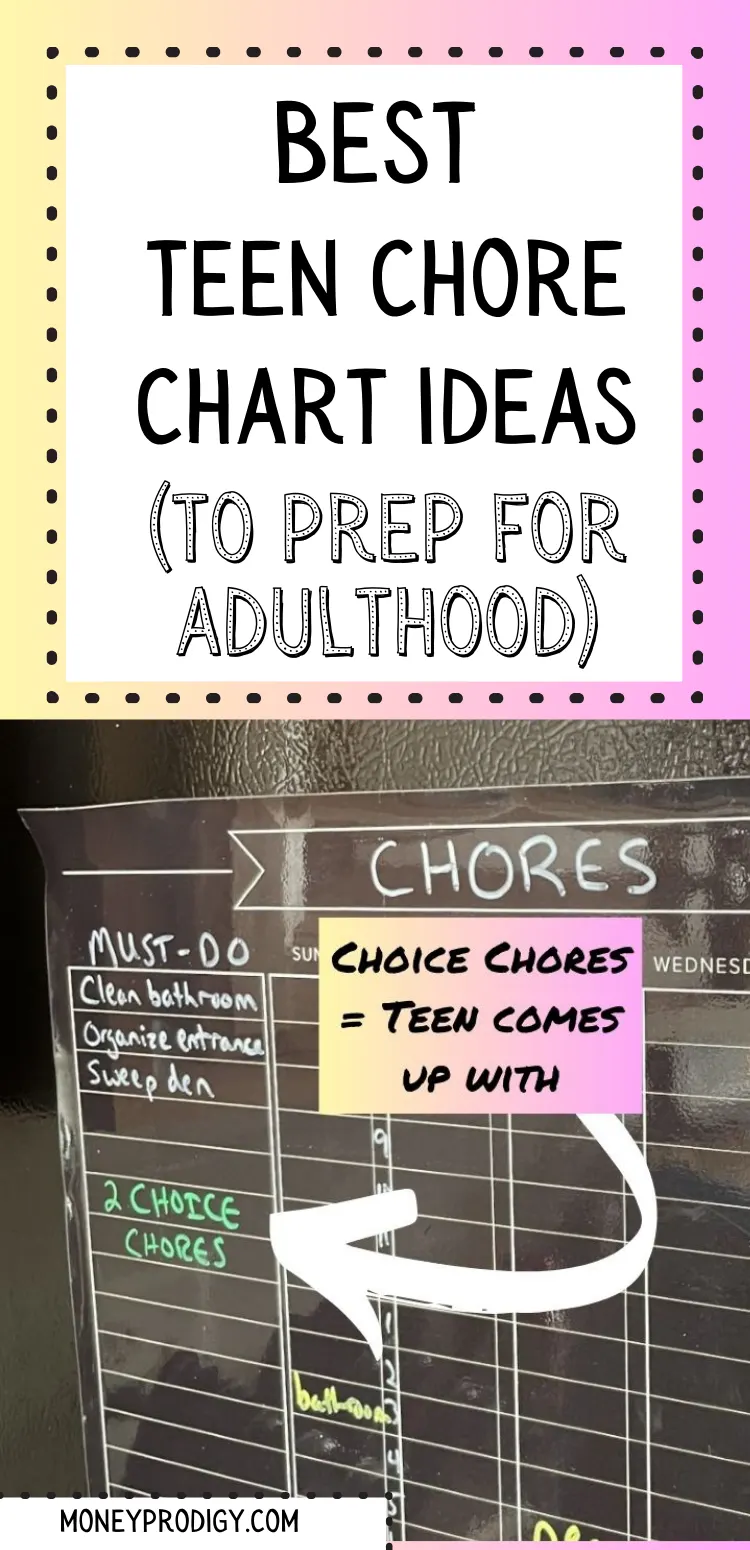 black chore chart with Choice Chores section, text overlay "best teen chore chart ideas to prep for adulthood"