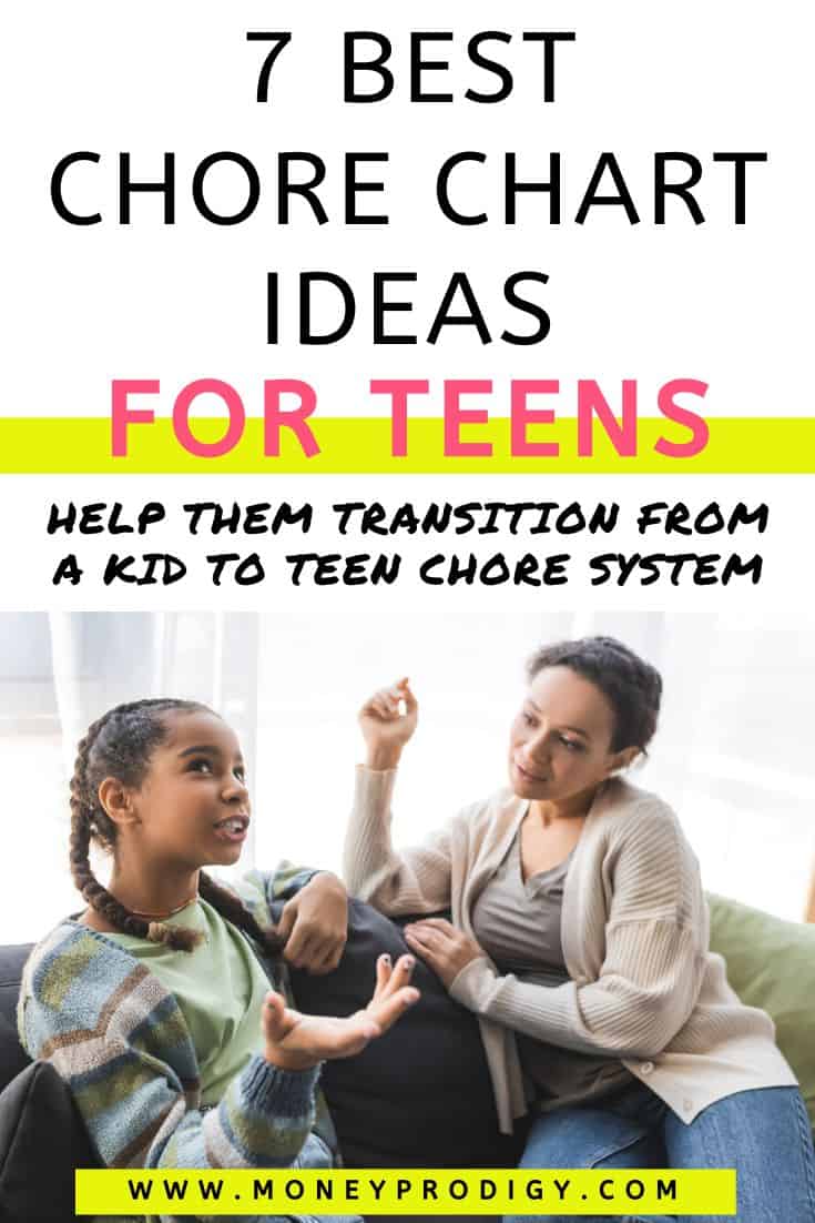 teen negotiating chores with mother, text overlay "7 best chore chart ideas for teens"