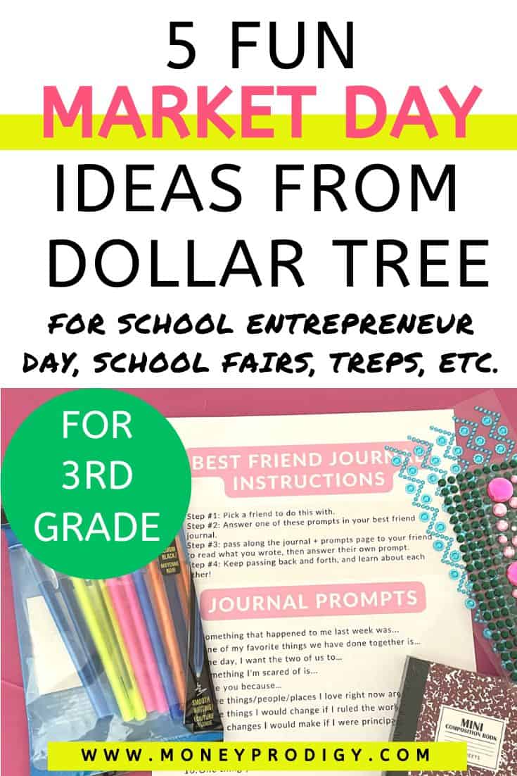 journal kit on pink table, text overlay "5 fun market day ideas from dollar tree"