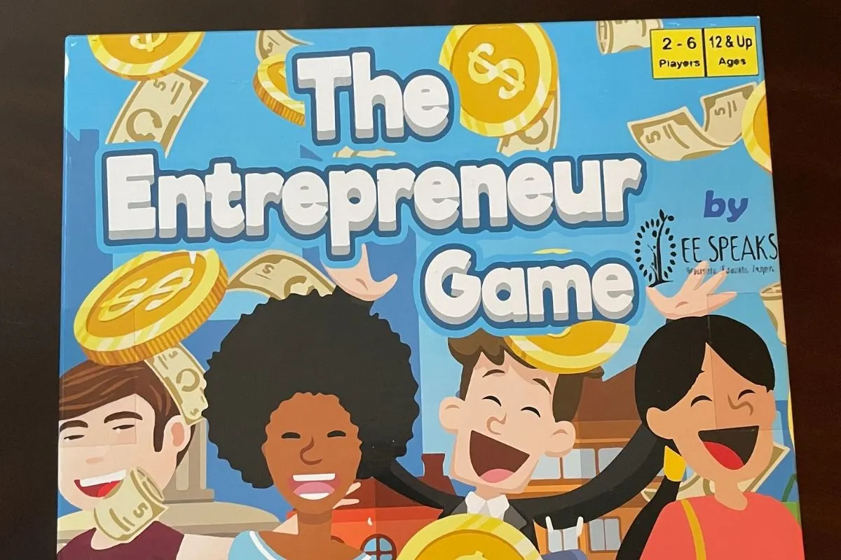 light blue board game box with cartoon kids on it