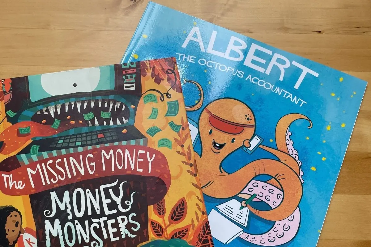 light blue book cover with orange cartoon octopus for Albert the Octopus Accountant