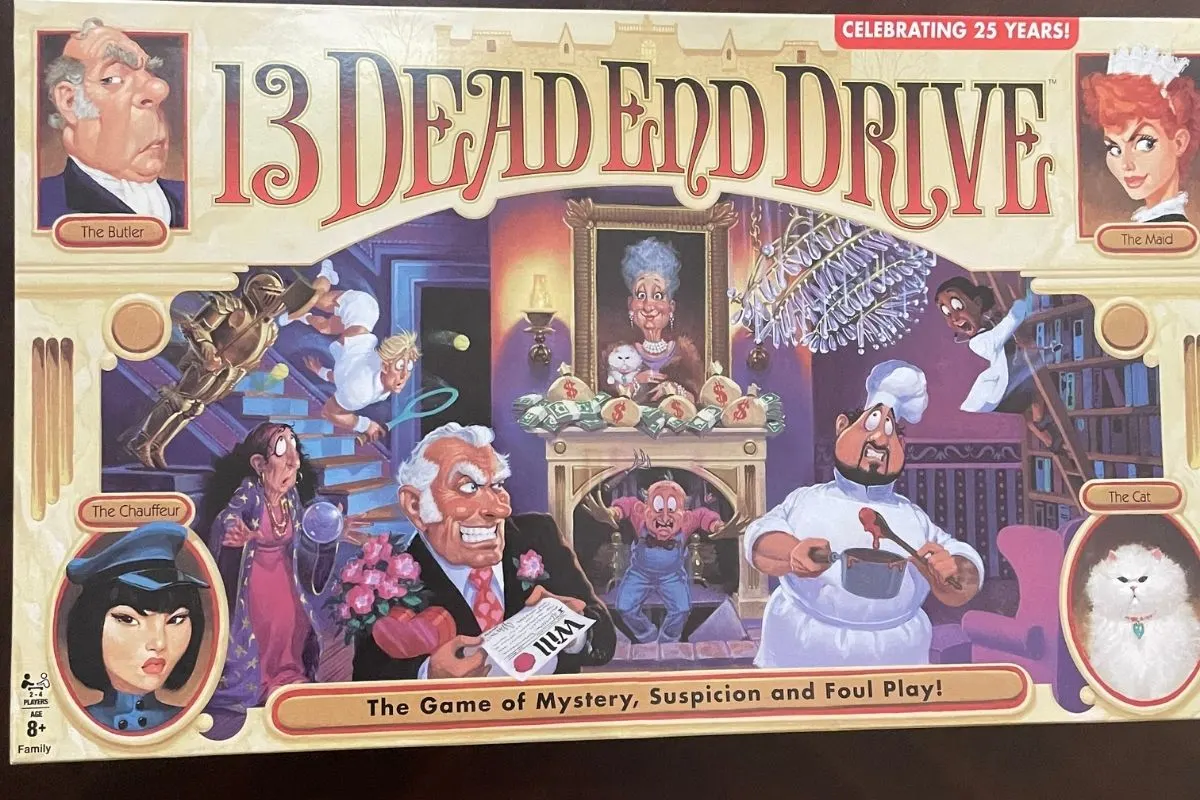 cartoon characters doing shady things on the board game cover