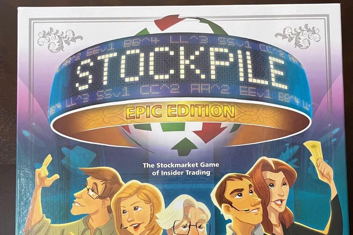 stock market ticker on box of investing board game