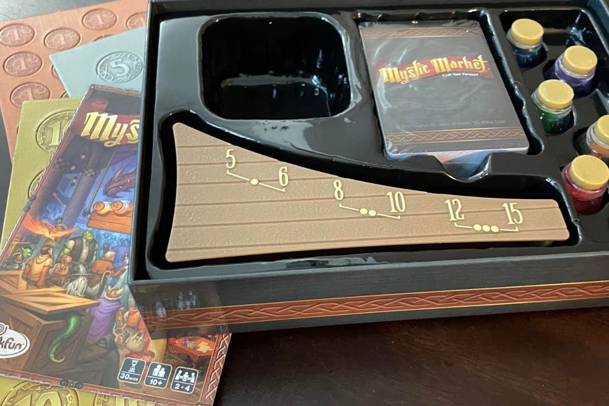 inside of Mystic Market board game box