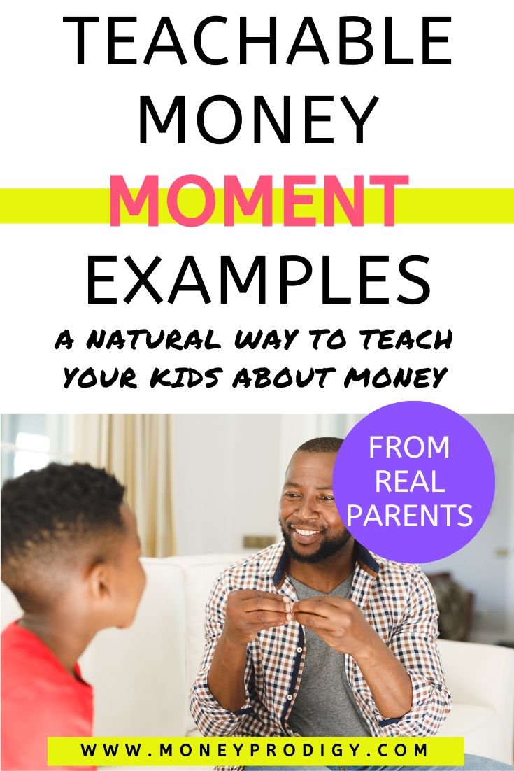 father using sign language to talk to son, smiling, text overlay "teachable money moment examples from real parents"