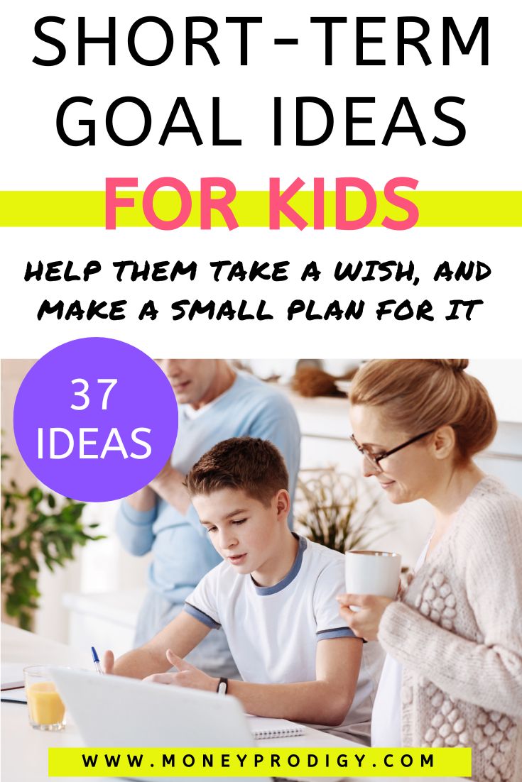 mother looking over son's goal on paper at home, smiling, text overlay "short term goal ideas for kids"