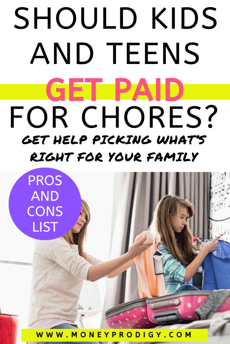 two geen girls folding laundry, text overlay "should kids and teens get paid for chores?"