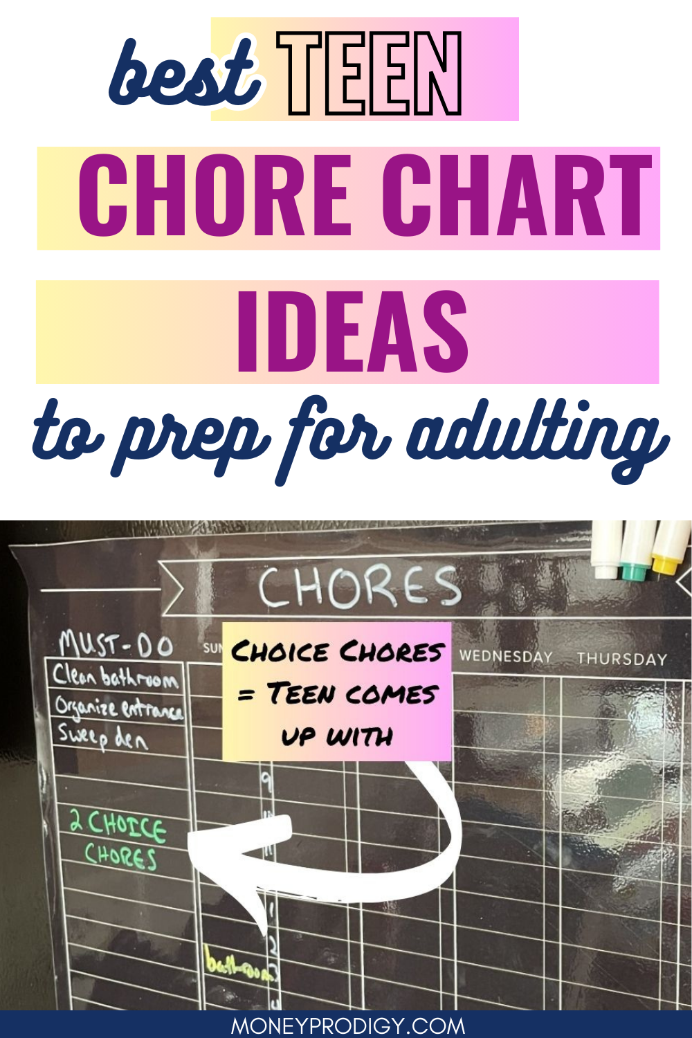 magnetic chore chart for older kids example on fridge, with 2 choice chores for older kids