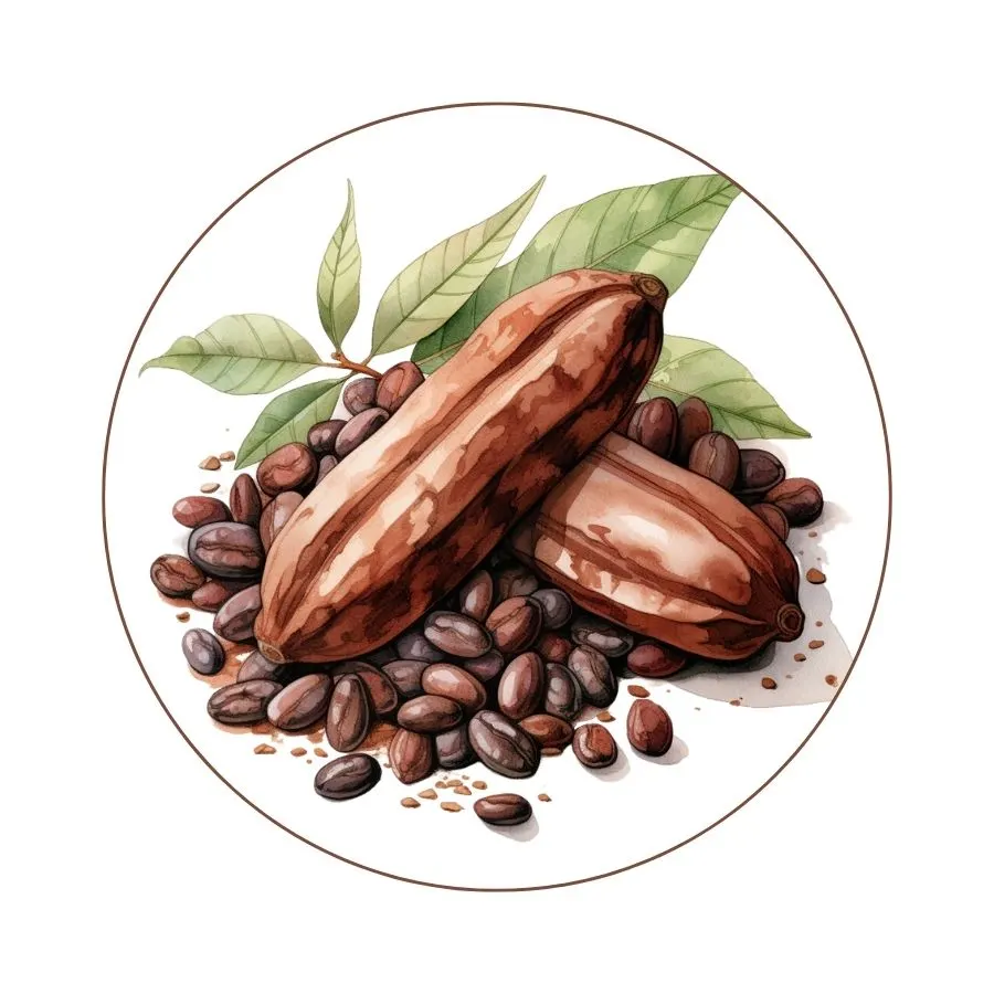 hand drawn cacao pod and cocoa beans