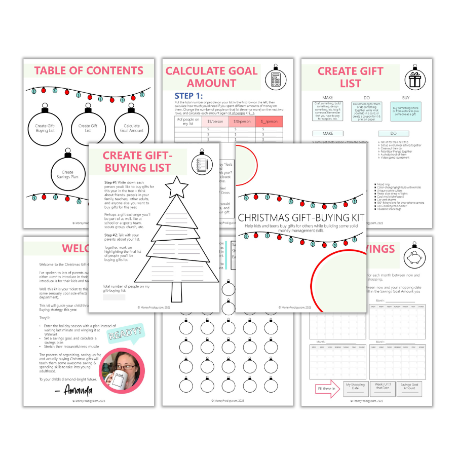 Modern-Christmas designed printables to help kids buy Christmas gifts