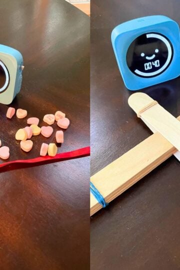 two Valentine's themed Minute to Win it Games on Dark Table