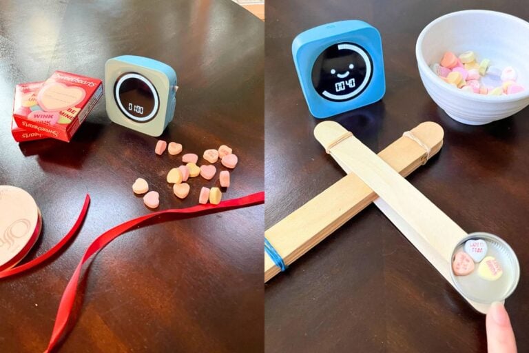 two Valentine's themed Minute to Win it Games on Dark Table
