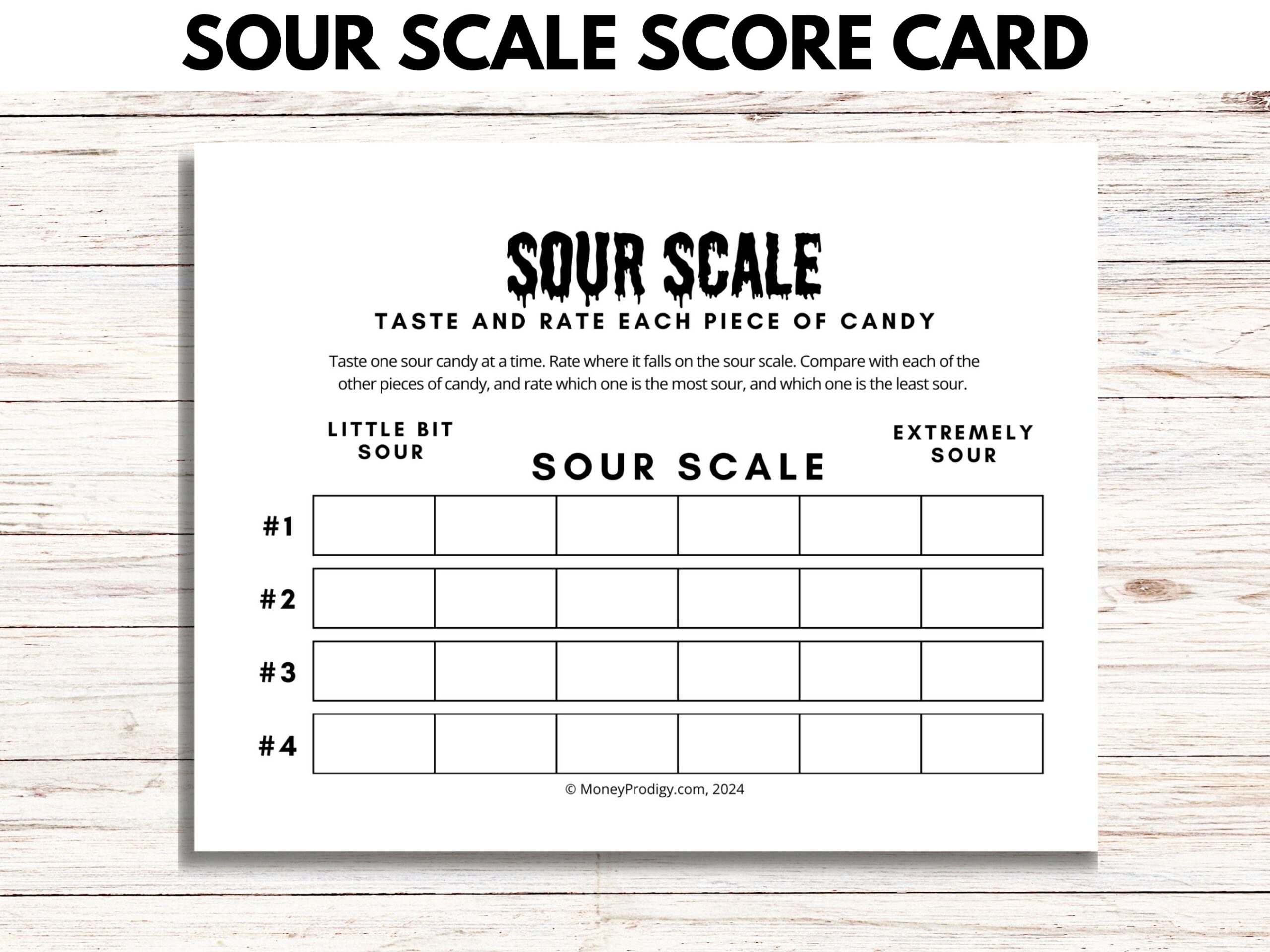 Sour Scale black and white printable candy taste test game