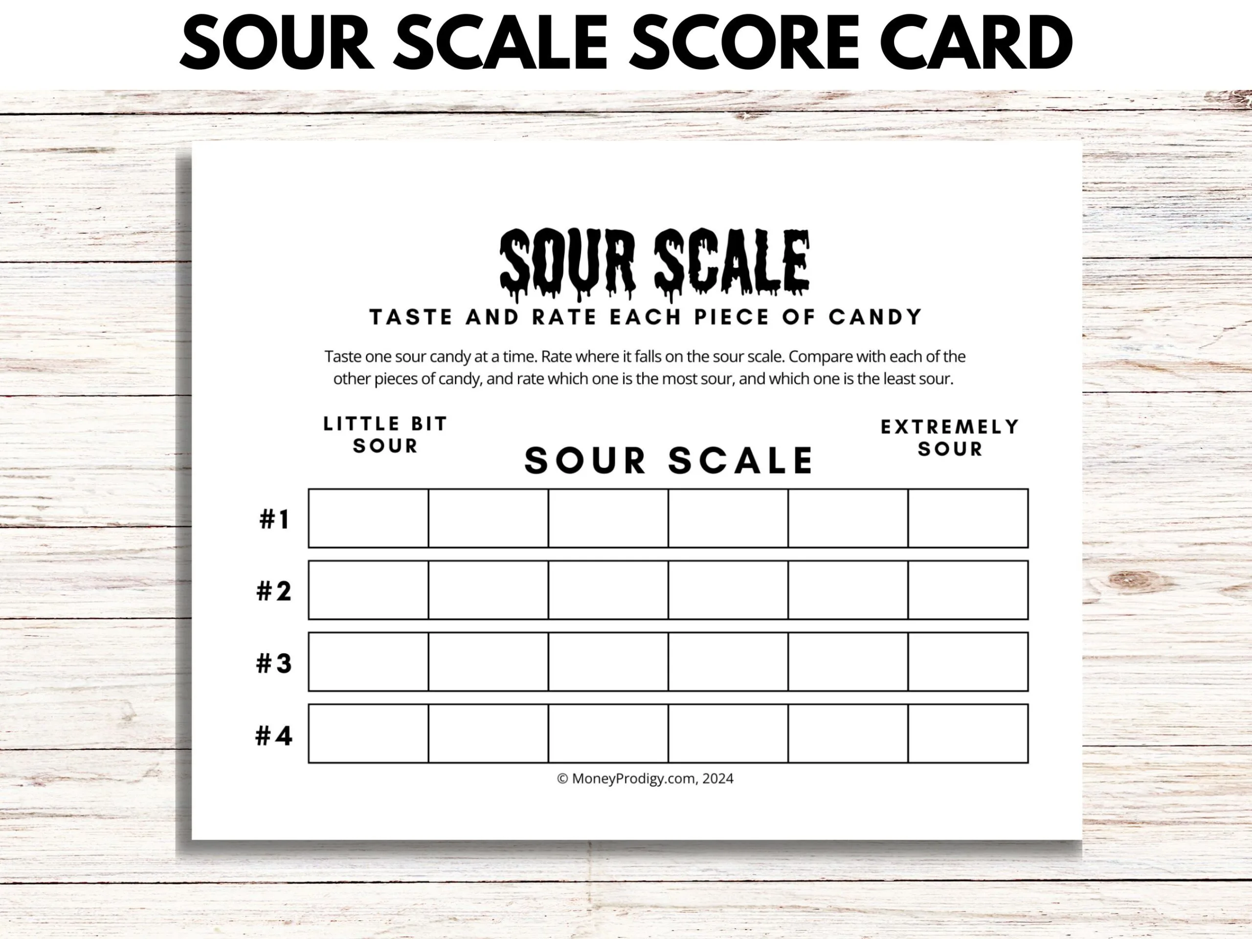 Sour Scale black and white printable candy taste test game