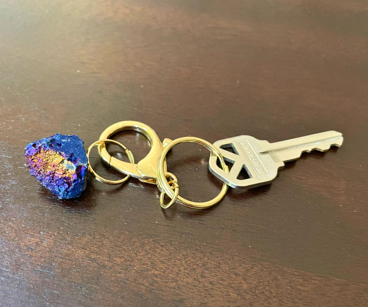 finished gemstone keychain with key on it