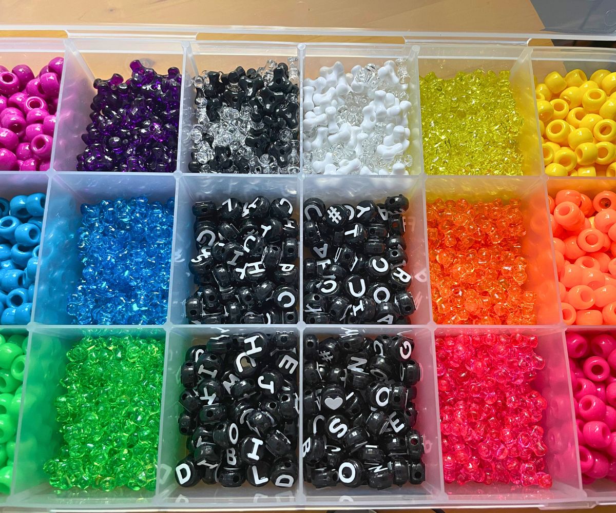 box filled with colorful beads