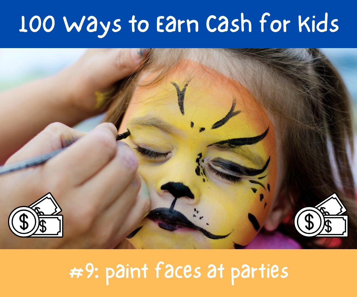 preteen painting face of young child