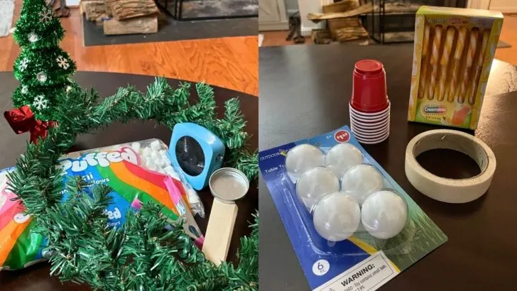 two sets of supplies for Christmas classroom party games for kids