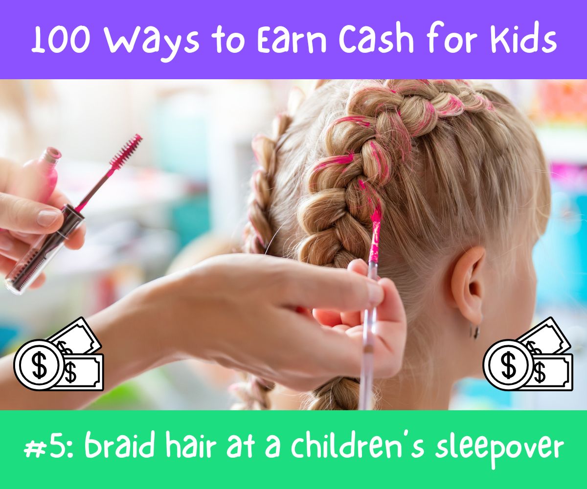 preteen girl braiding young girl's hair and putting hair paint on