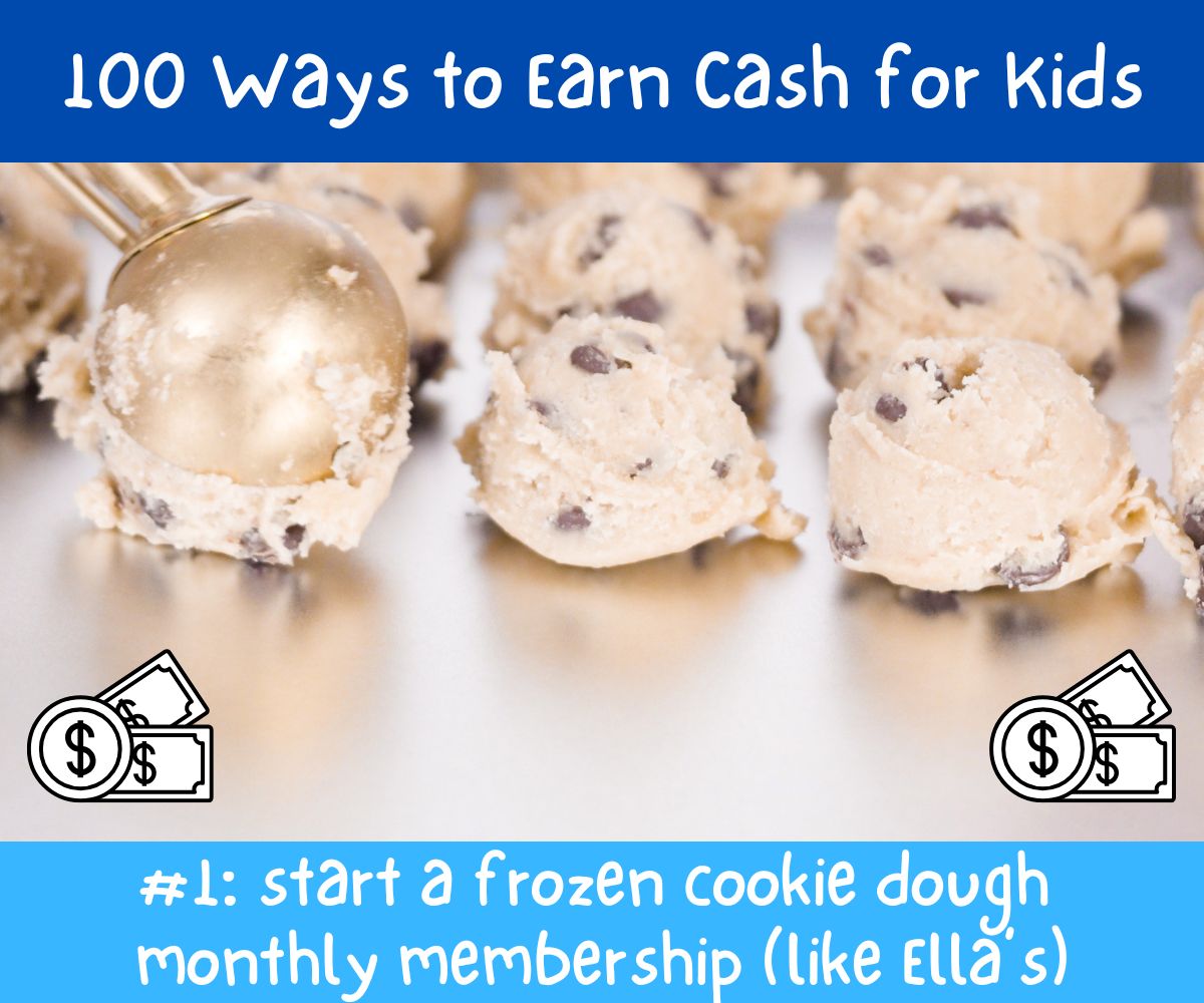 cookie dough balls with person scooping onto pan