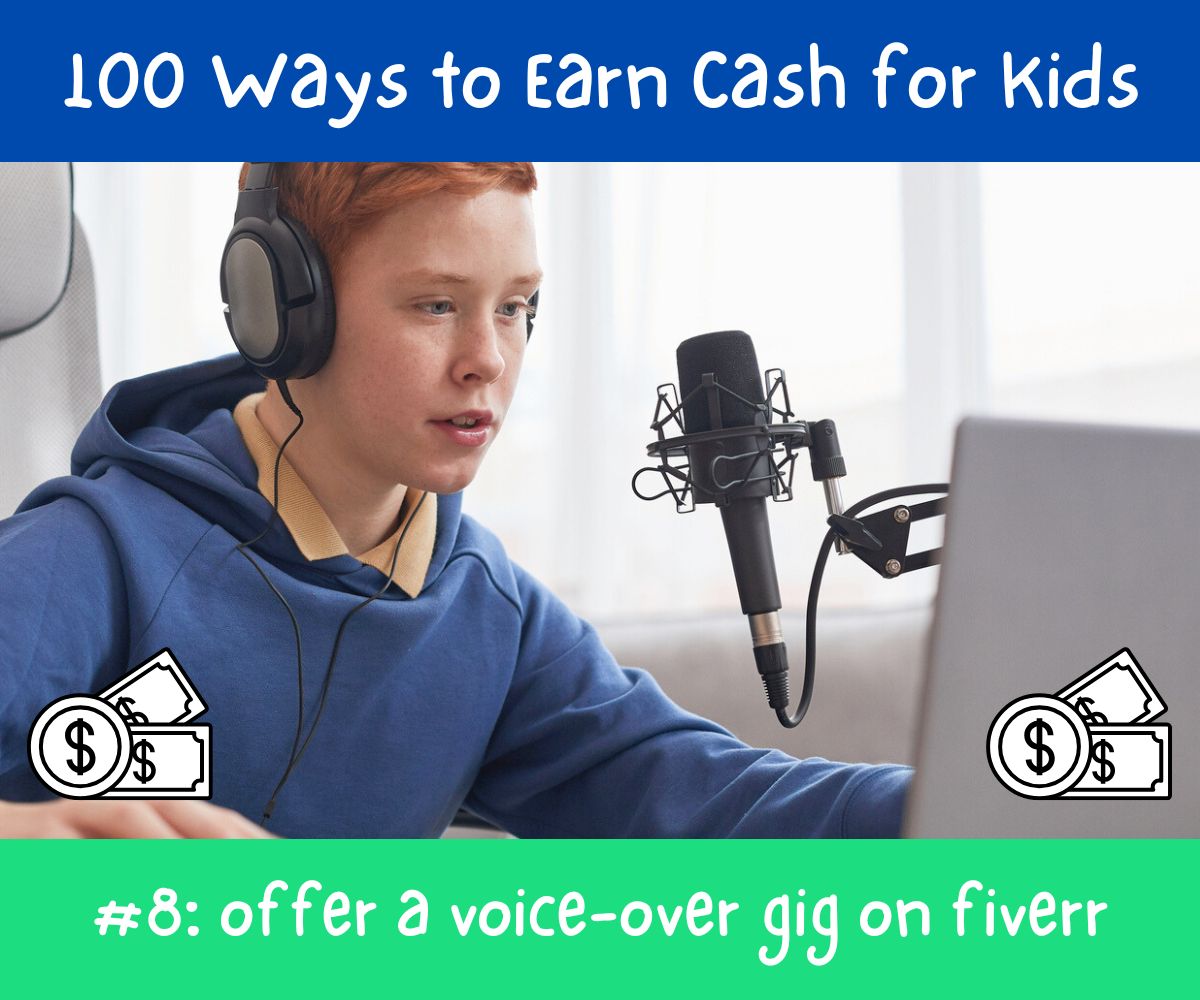 boy doing a voice over into microphone with headset on