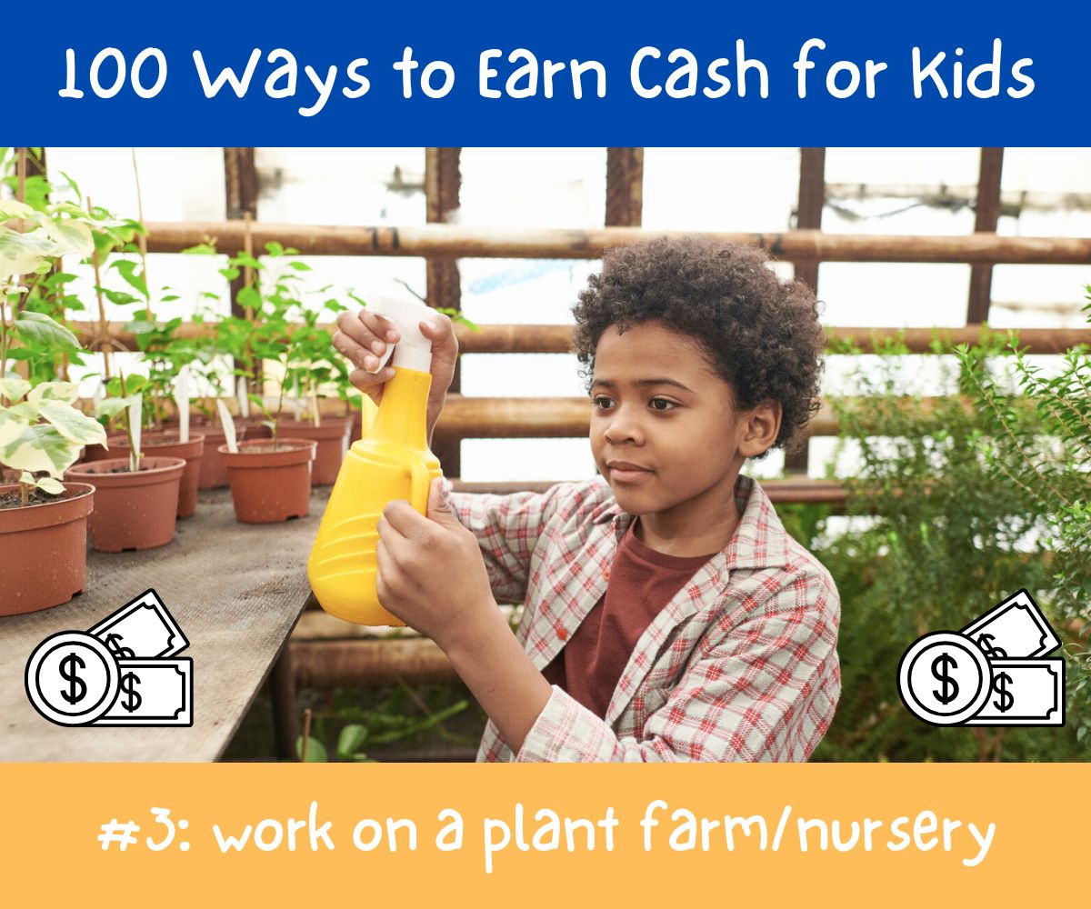 boy watering plants at a plant nursery