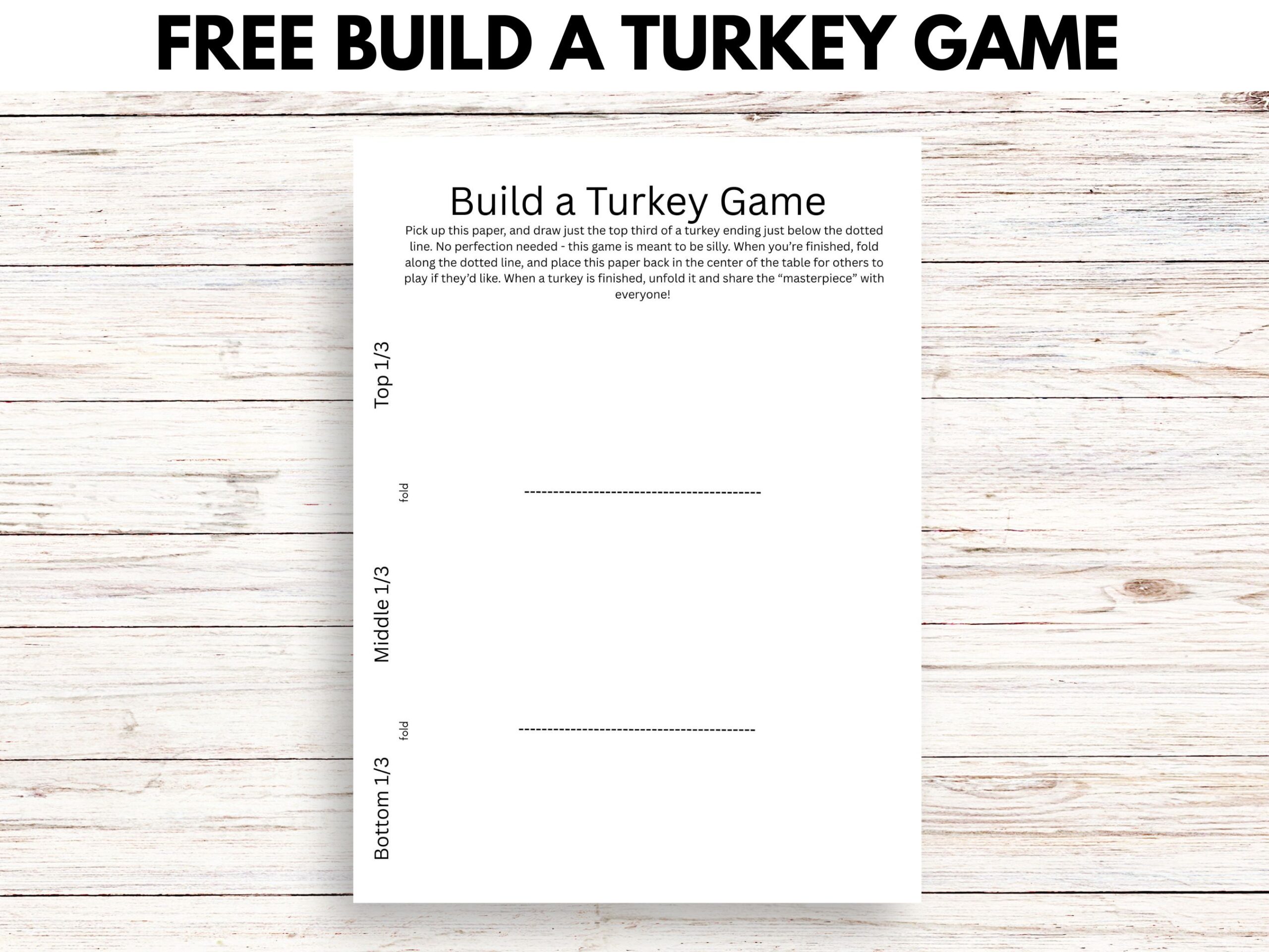 black and white build a turkey game free printable on light wooden background