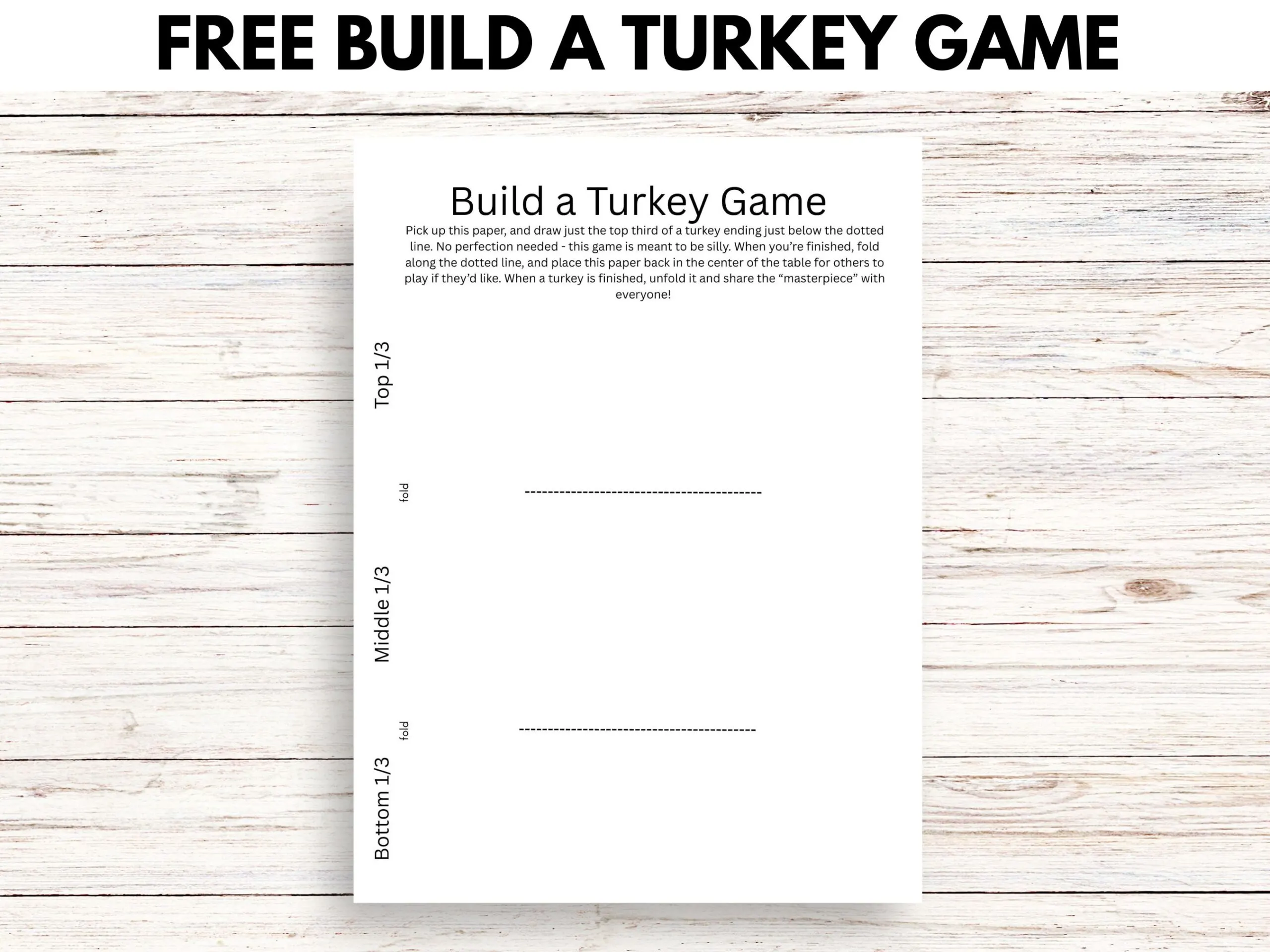 black and white build a turkey game free printable on light wooden background