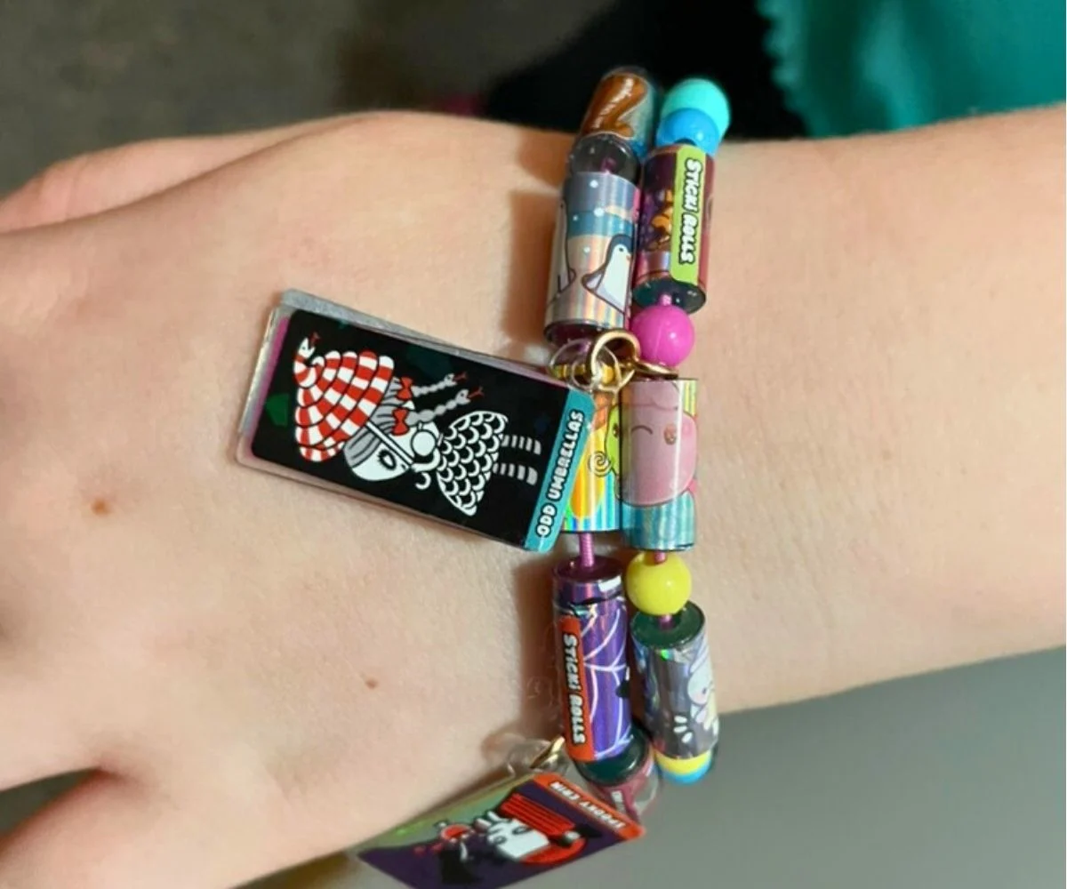 tween girl wrist with the Sticki Rolls bracelet on it