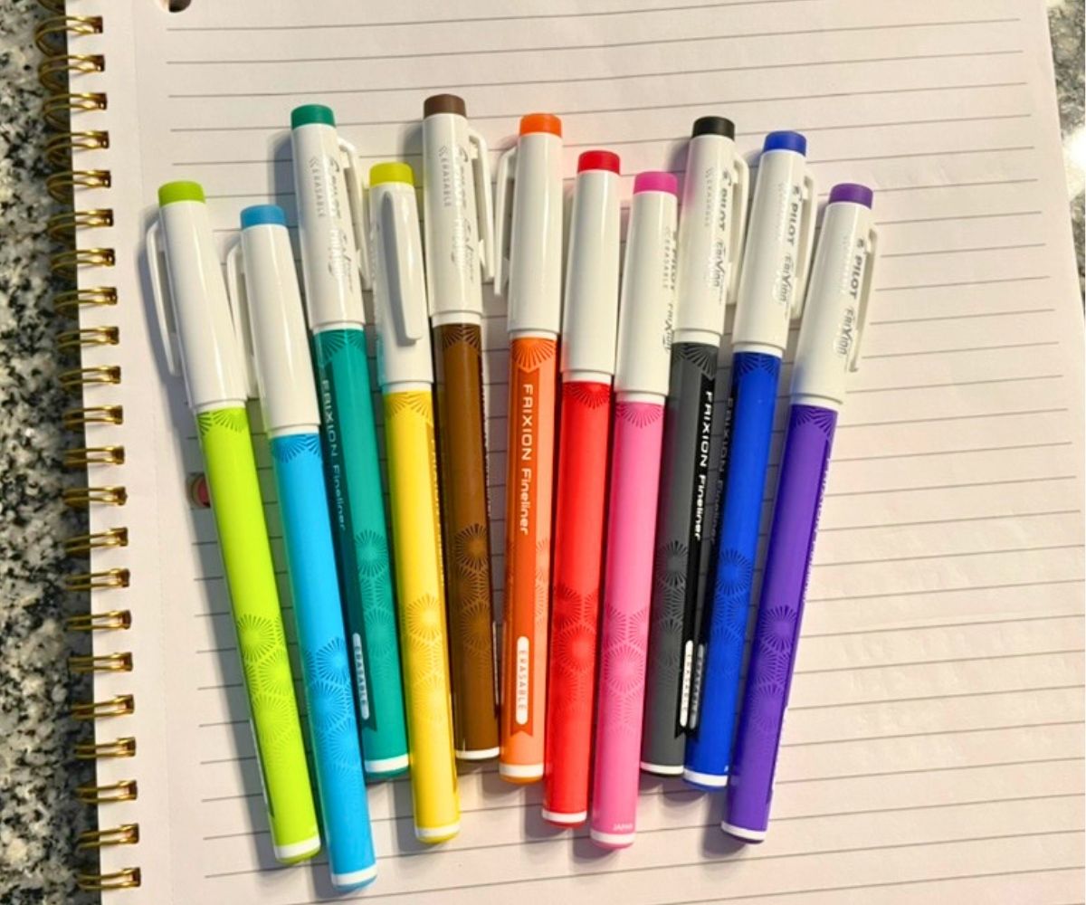 frixion pens all the colors of the rainbow on notebook paper