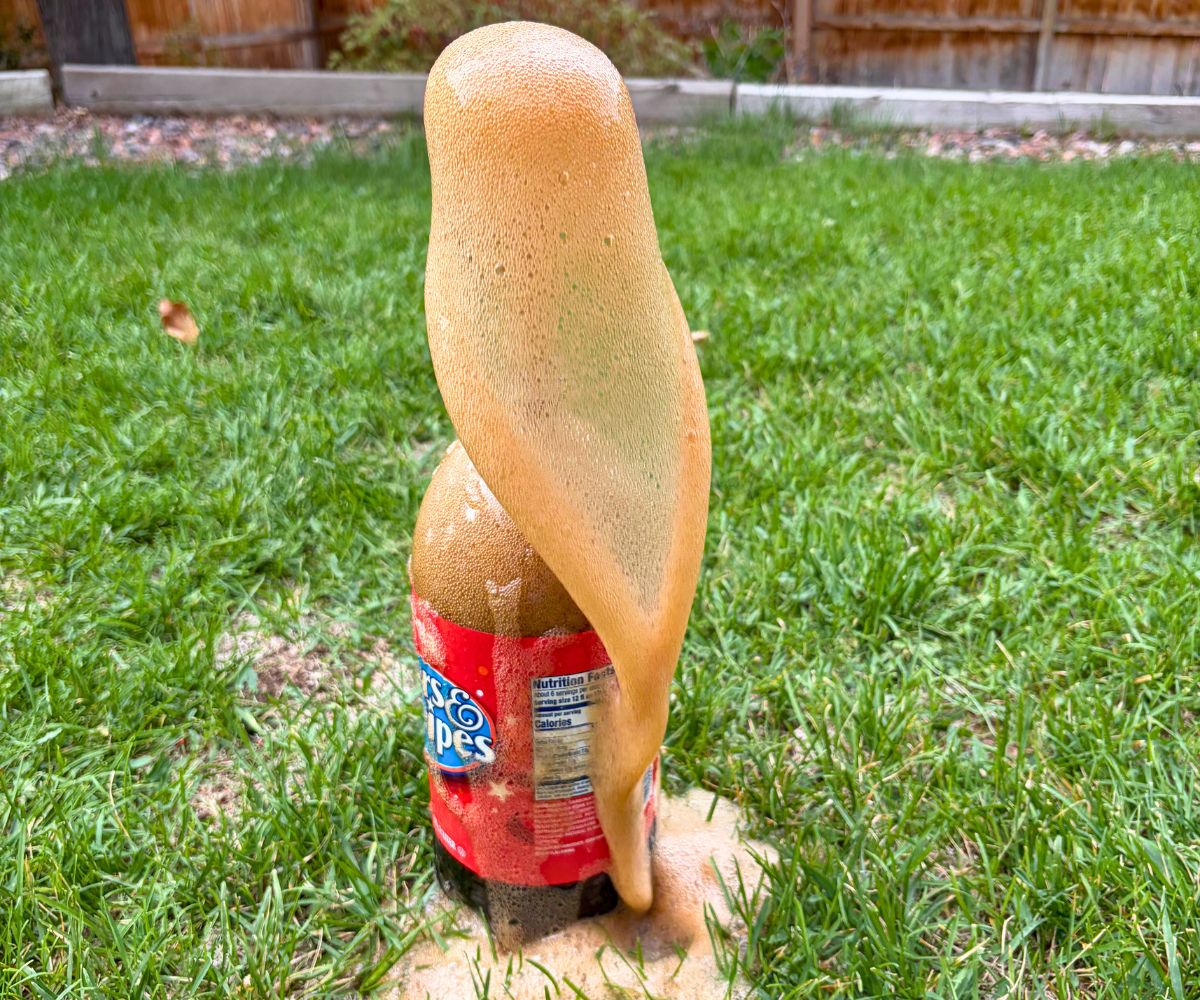 exploding 2-liter bottle of off-brand coke, like 5 inches in the air
